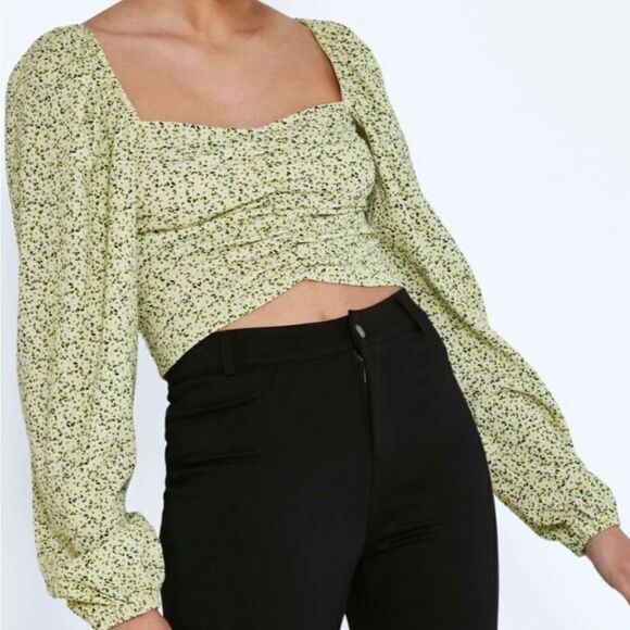 NWT Noisy May XL Briar Ruched Balloon Sleeve Green and Purple Floral Top - Picture 12 of 12